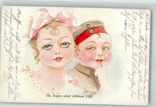 1916 Junge in feldgrauer Uniform hat sich in ein blondes Mädchen mit blauen Augen verguckt Kinderpoesie Feldpost WK I Neu-Ulm