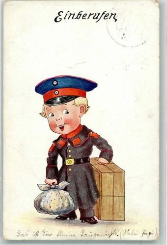 1915 Junge in feldgrauer Uniform bereit zum Abmarsch Arthur Rehn & Co. Feldpost WK I Mülhausen Zensurstempel