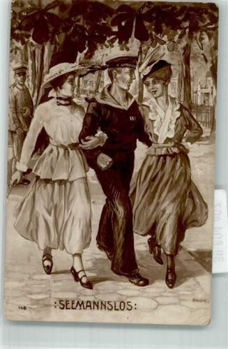 1919 sign. Blassfeld Deutscher Matrose hat zwei elegante Damen untergehakt Feldpost II. Torpedodivision