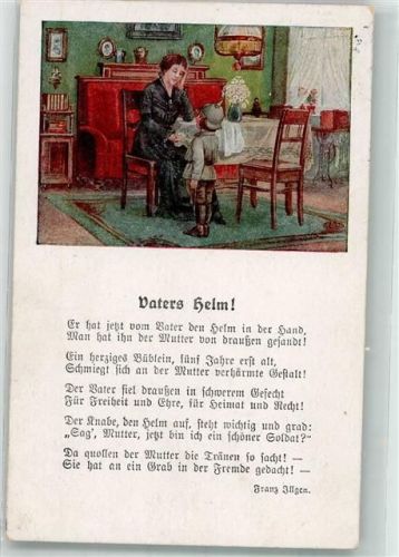 Kleiner Junge in feldgrauer Uniform Gedicht von Franz Illgen Vaters Helm S.V.D. Serie 4232/4 WK I