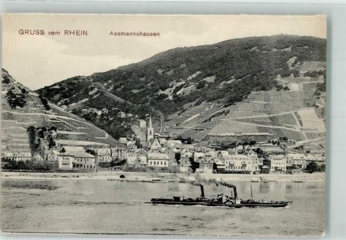 Assmannshausen Der Ort am Rhein mit der Kirche Heilig Kreuz und Rheinschifffahrt Verlag Kaspar Suder No. 239