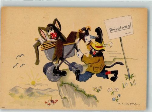 sign. Klapa Katze Hase vermenschlicht Graphischer Verlag 040