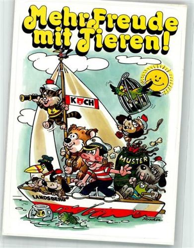 Hunde Katzen Vögel Segelboot Pfeife Fische sign. Roscher