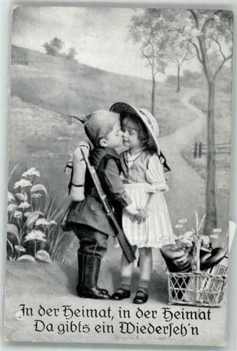 1916 Junge in feldgrauer Uniform gibt seinem Mädchen einen Abschiedskuß L & P 3020/II WK I