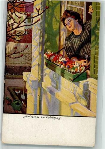 Serie XVI, 1 sign. Eichler : Abendsonne Frau am Fenster
