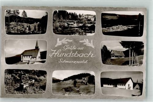 76596 W7564 Hundsbach , Baden Foto AK Kirche Pension