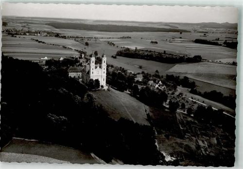 Ellwangen Vogelschau Pfarr- u. Wallfahrtskirche Schönenberg Ort handschriftlich Foto Original aus Archiv eines Ansichtskartenverlags