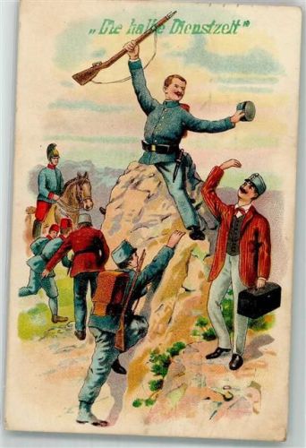 1912 Landser in Uniform feiert auf einem Hügel sitzend die halbe Dienstzeit Humor Maschinenstempel