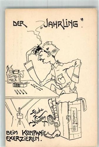 Der Jahrling sign. Kristen Rud. Streichhölzer Soldat Witwen und Waisenstiftung Militär Humor WK I Künstlerkarte