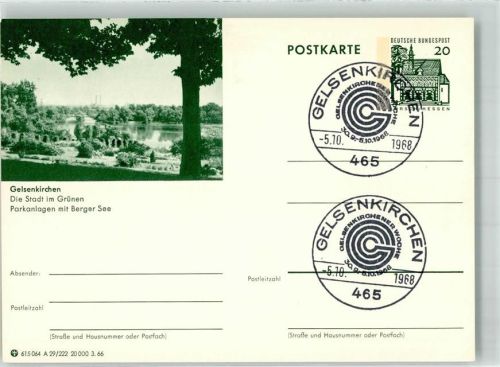 Gelsenkirchen 1968 Parkanlage mit Berger See Sonderstempel