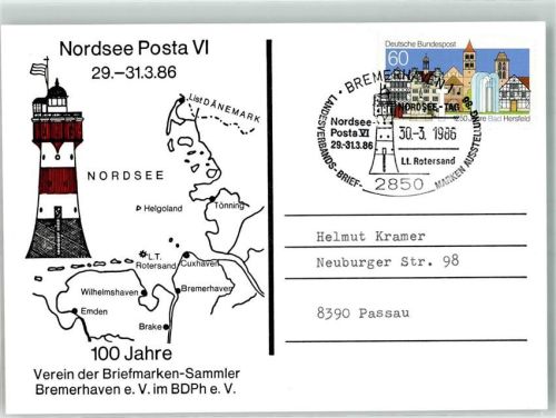 Bremerhaven 1986 Leuchtturm Roter Sand Ort lt. Stempel Nordsee-Posta VI