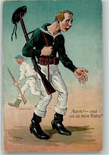 1916 Alarm - und wo ist meine Mütze Marine sign. Bernhard