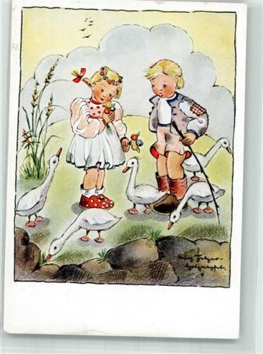 Gänseliesl sign. Ruth Fetzer-Holzaepfel Verlag Emil Fink Nr. 396