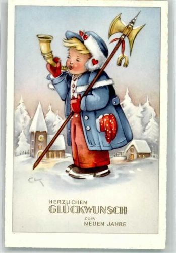 Verlag Haering Nr. 390 Neujahr Hellebarde Horn