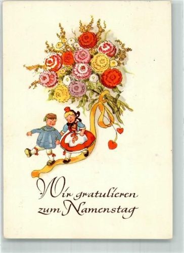 Namenstag Wichtel in Tracht Blumenstrauß