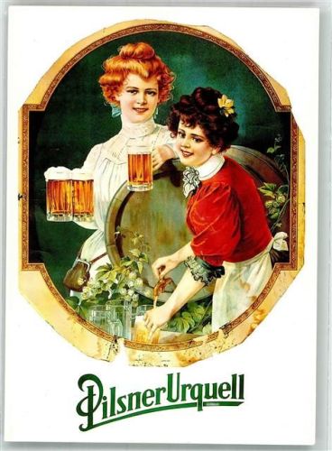 Pilsner Urquell Frauen Bierkrug Hopfen Fass