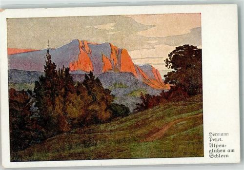 sign. Petzet Hermann Alpenglühen am Schlern Nr. 100