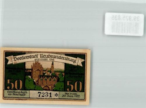 Neubrandenburg 1922 Einlösung Stadtkasse 50 Pfennig Rathaus