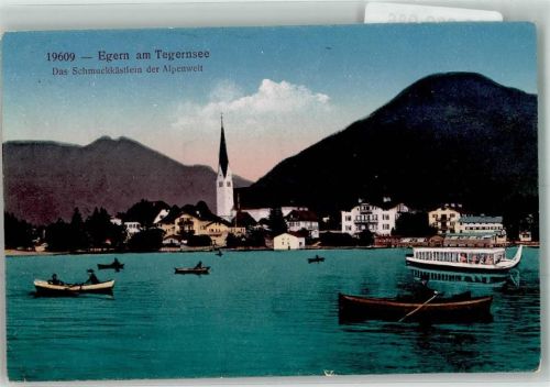 83700 W8183 Rottach-Egern 1926 - Fahrgastschiff auf dem Tegernsee vor der St. Laurentius Kirche mit Wallberg Verlag Lehrburger 19609