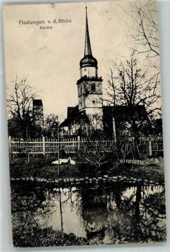 Fladungen 1924 Gänseteich mit der Kath. Pfarrkirche St. Kilian