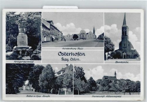 94486 W8353 Osterhofen , Niederbay - Kriegerdenkmal, Hindenburg-Platz, Pfarrkirche, Damenstift Altenmarkt, Ritter v. Epp-Straße