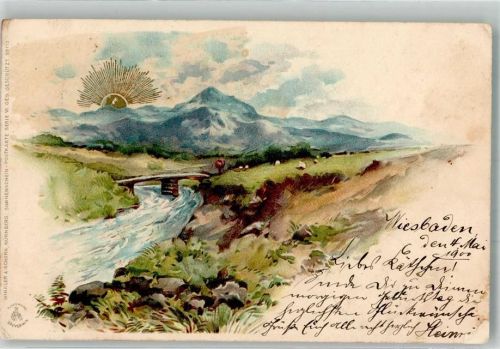 1900 Bach im Hochgebirge Sonnenschein-Postkarte Serie VI No. 99115 Lithographie/Künstlerkarte