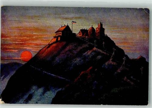 Schmiedeberg i Rsgb Feldpost WK I Schneekoppe bei Sonnenaufgang Ort lt. Stempel Fahne Schwarz-Weiß-Rot