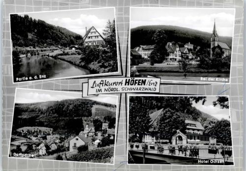75339 W7545 Höfen an der Enz - Partie an der Enz, Kirche, Hotel Ochsen, Dorfpartie