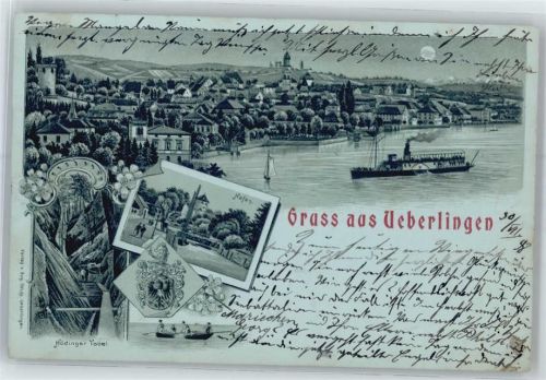 88662 W7770 Überlingen , Bodensee - Teilansicht, Hafen, Dampfer