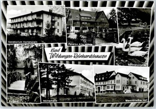 Bad Wildungen Sanatorium Hartenstein, Kurpark, Pension Alte Mühle, Schwanenteich, Mütterheim, Westfälischer Hof