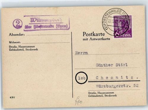 15517 O1240 Fürstenwalde , Spree - Landpoststempel Wilmersdorf