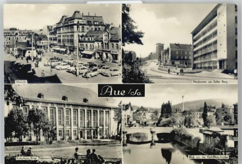 Aue Altmarkt, Neubauten am Zeller Berg, Karl-Marx-Brücke, Kulturhaus Ernst Thälmann