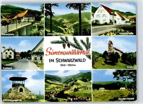 79263 W7809 Simonswald - Simonswäldertal, Bärenplatz, Ettersbach-Tal, Hauptstraße, Kirche, Kandel-Kapelle, Kandelpyramide, Rathaus