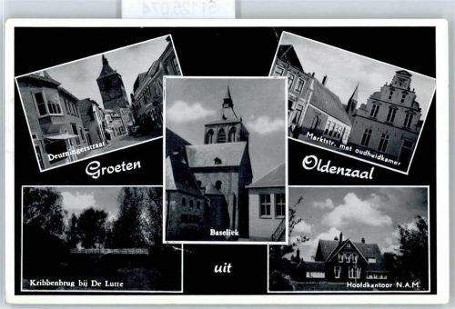 7571 Oldenzaal - Kribbenbrug bij De Lutte, Baseliek, Deurningerstraat, Marktstraat met oudhuidkamer, Hoofdkantoor N.A.M.