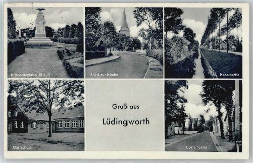Lüdingworth Kriegerdenkmal, Kirche,Dorfschule, Kanal