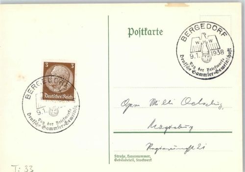 1938 WK II Bergedorf Tag der Briefmarke