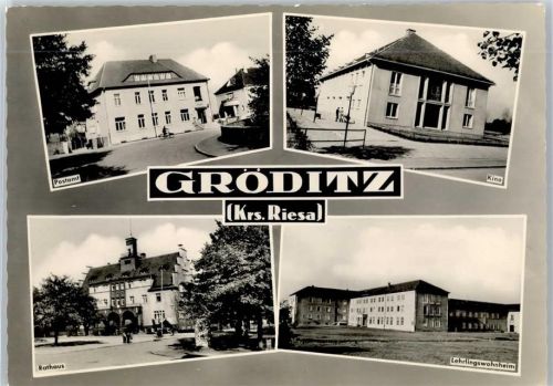 01609 O8402 Gröditz b Riesa - Postamt, Kino, Rathaus, Lehrlingswohnheim