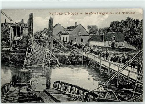 60400 Pontoise-les-Noyon - Zerstörte Hängebrücke und Notbrücke