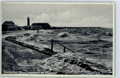 25761 W2242 Büsum - Sturmflut am Südstrand Leuchtturm
