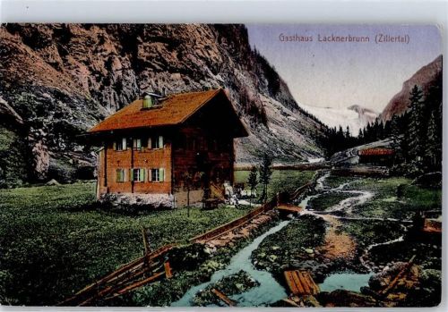 6290 Mayrhofen Lithographie Gasthaus Lacknerbrunn Hüttenstempel
