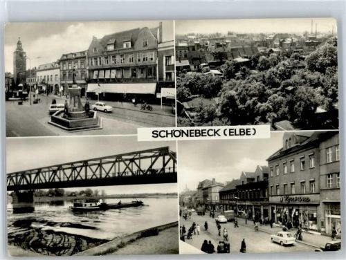Schönebeck Platz der Deutsch-Sowjetischen Freundschaft, Ernst-Thälmann-Brücke, Salzer Strasse, Elbkahn, Autos