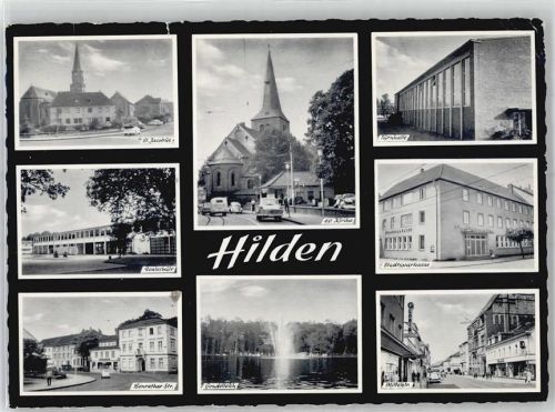 40721 W4010 Hilden - Kirche St. Jacobus Ev. Kirche Turnhalle Stadtsparkasse Realschule Benrather Straße Gondelteich Mittelstraße