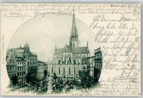 Wesel 1899 Grosser Markt mit Willibrordikirche und Rathaus