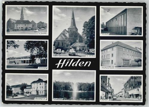 Hilden Kirche St. Jacobus Ev. Kirche Realschule Benrather Straße Gondelteich Turnhalle Stadtsparkasse Mittelstraße