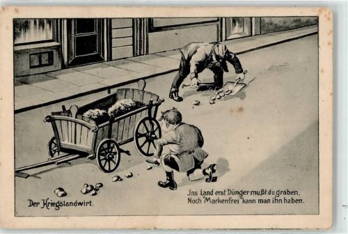Leiterwagen Pferdemist aufsammeln Kriegslandwirt