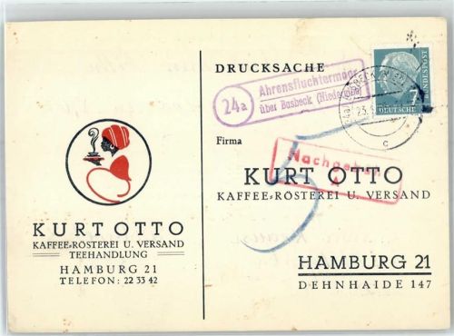 21787 W2171 Ahrensfluchter Moor - Landpoststempel Kaffee-Rösterei Versand Teehandlung Kurt Otto Hamburg