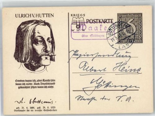 Waake WK II Landpoststempel Portrait Ulrich v. Hutten