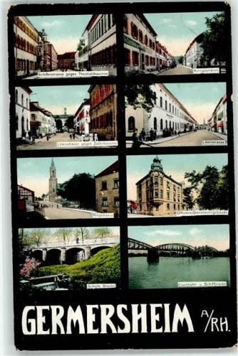 76726 W6728 Germersheim 1914 - Ringstraße Schiefe Brücke Eisenbahnbrücke Lilienstraße Zollerkaserne Schillerstraße Theobaldkaserne Königsstraße
