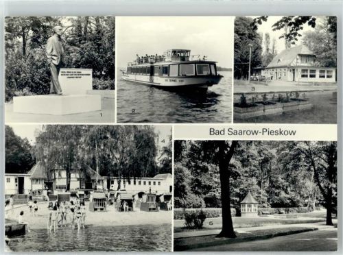 15526 O1241 Bad Saarow - Johannes R Becher Skulptur Fahrgastschiff Max Behnke Gasthaus Pechhütte Seebad Sole Quelle