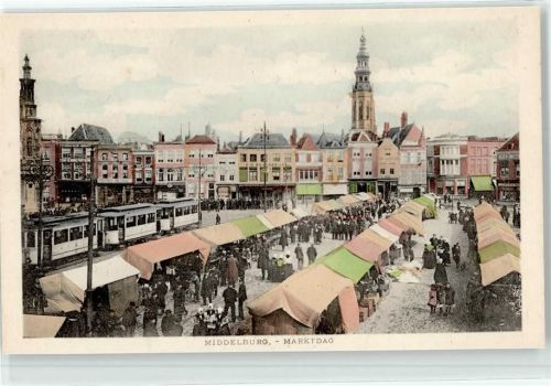 Middelburg Marktszene Straßenbahn Kirche